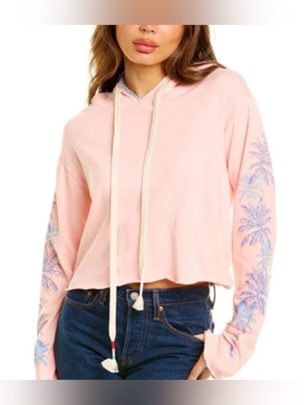 🌴 Wildfox Palm Stitches Ivy Hood Cropped Sweatshirt NWT Size XS Crystal Rose 🌴